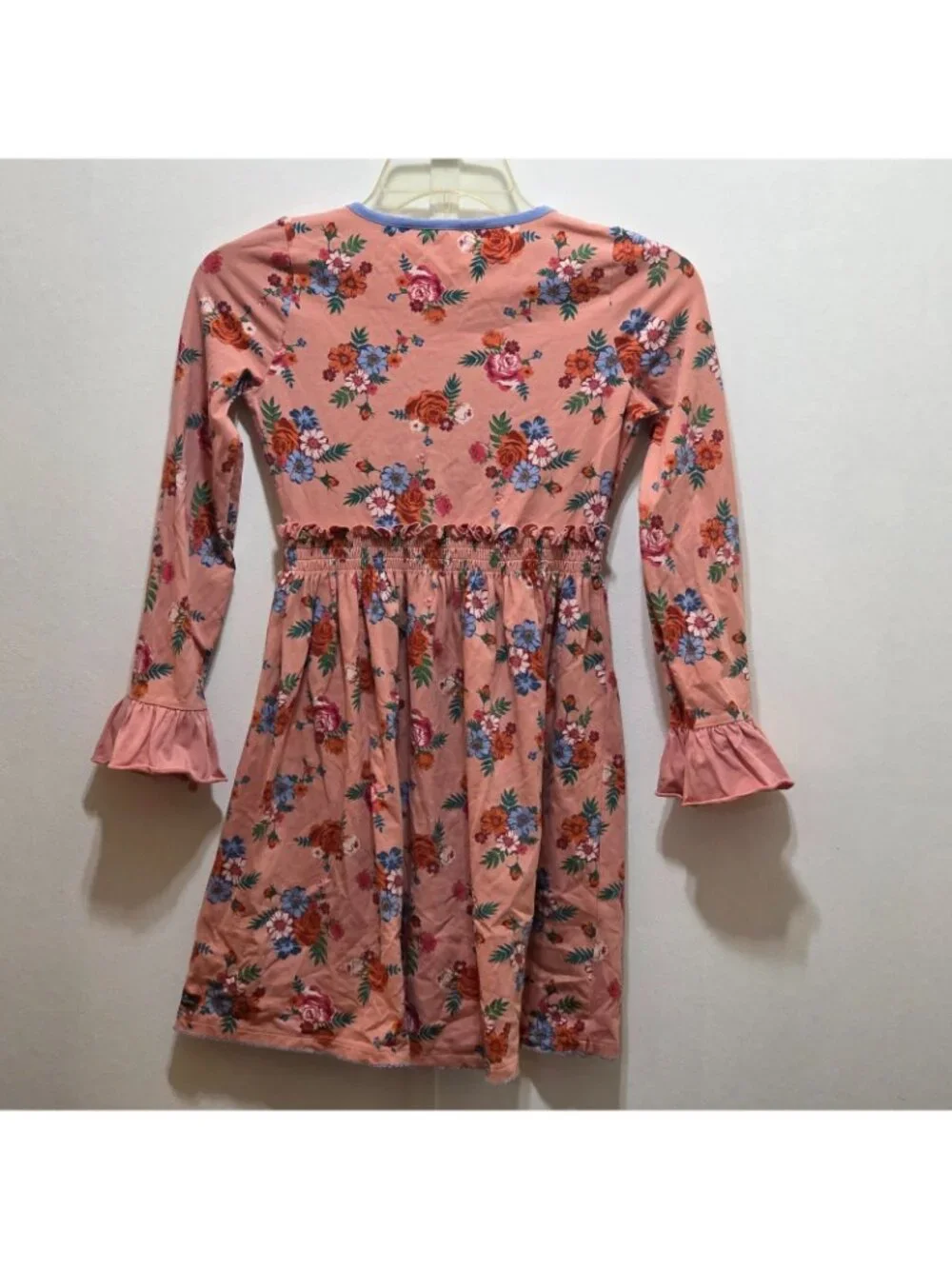 Matilda Jane Burnt Sienna Floral Long Sleeve Dress Girls 10 Smocked Ruffle